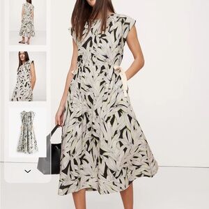 Banana Republic Black and Cream Leaf Midi Dress